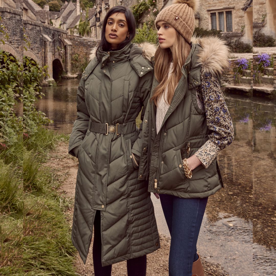Fairfax & Favor Women's Charlotte Padded Long Coat in Khaki