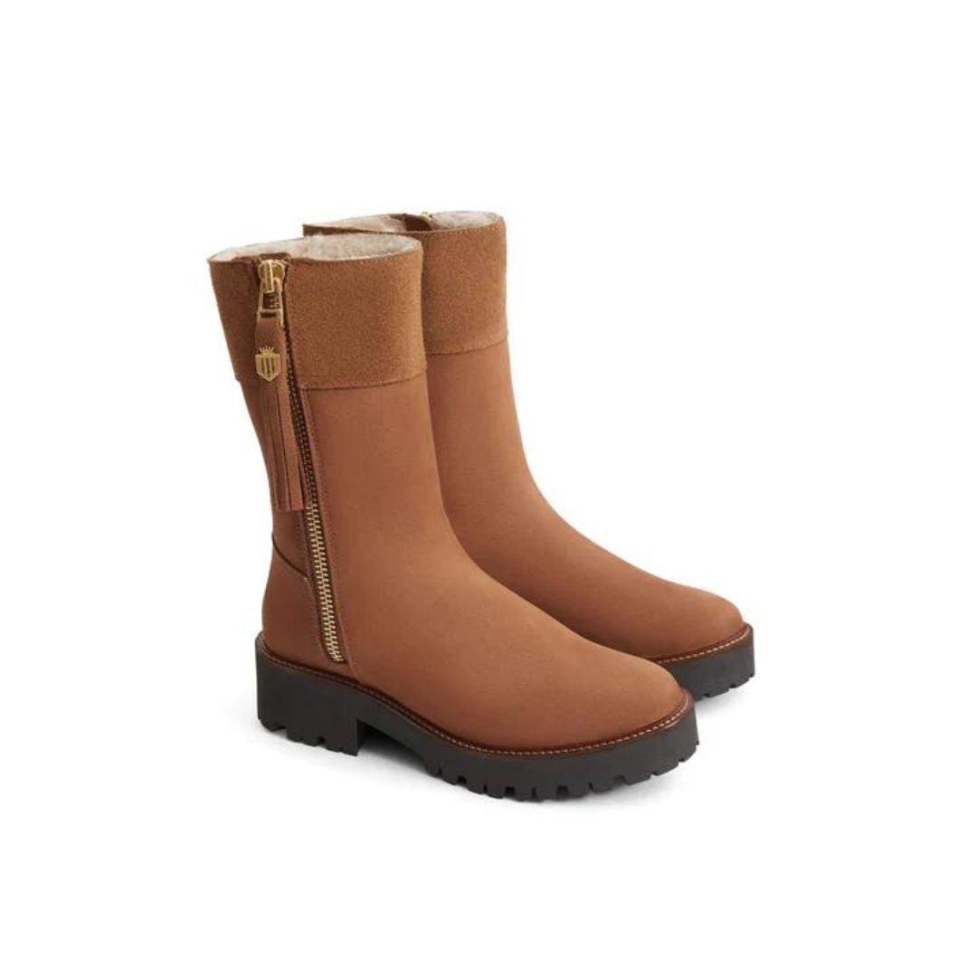 Fairfax & Favor Women's Paris Shearling Lined Nubuck Boot in Cognac