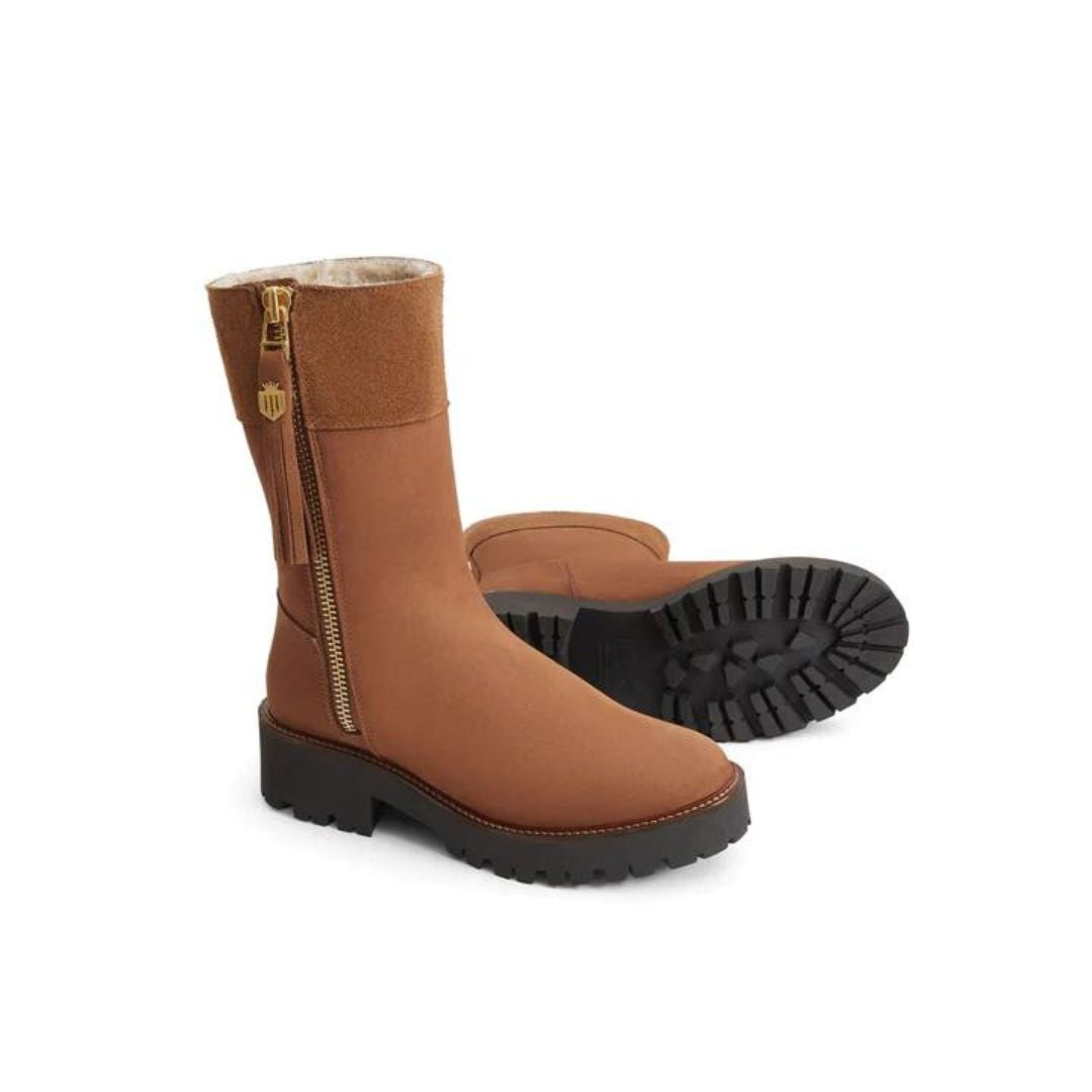 Fairfax & Favor Women's Paris Shearling Lined Nubuck Boot in Cognac
