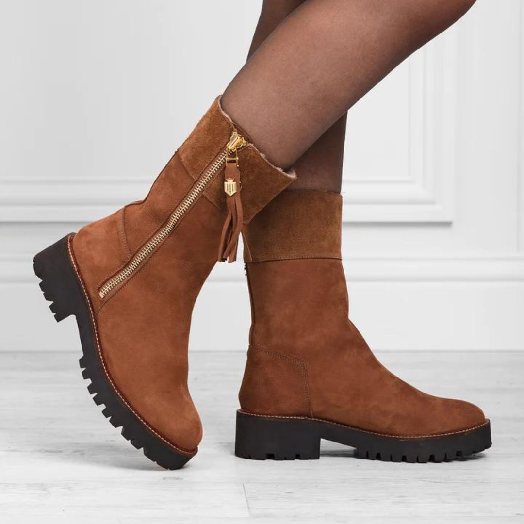 Fairfax & Favor Women's Paris Shearling Lined Nubuck Boot in Cognac