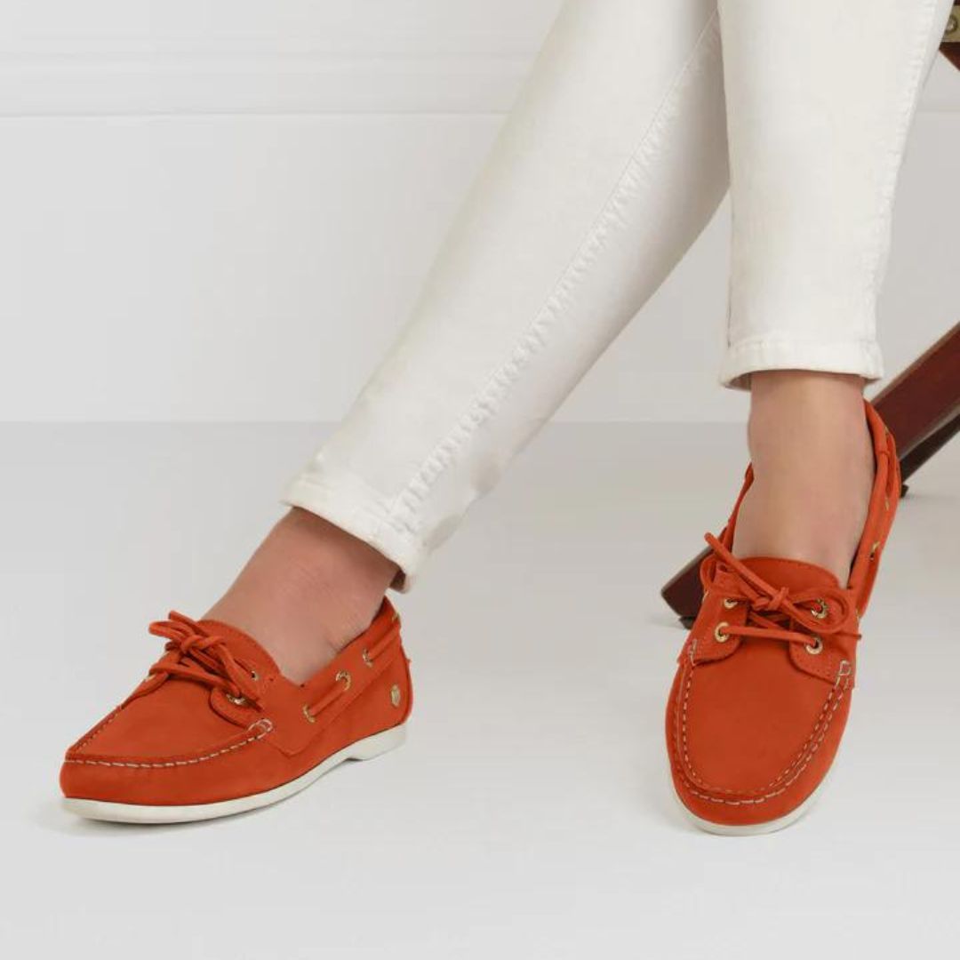 Fairfax & Favor Women's Salcombe Deck Shoe in Sunset Orange