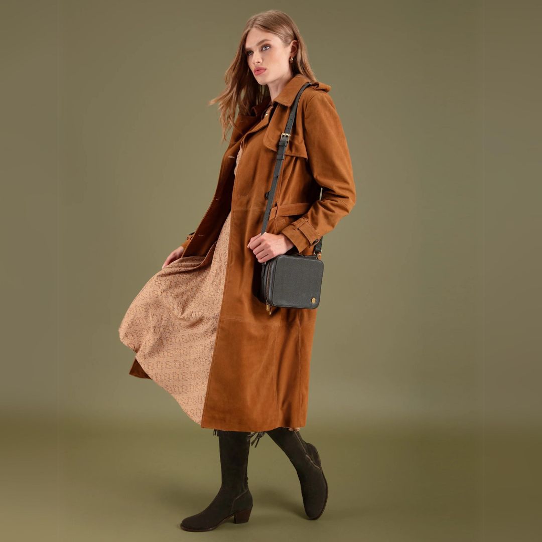 Fairfax & Favor Heeled Regina Suede Boot in Moss Green