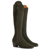 Fairfax & Favor Heeled Regina Suede Boot in Moss Green