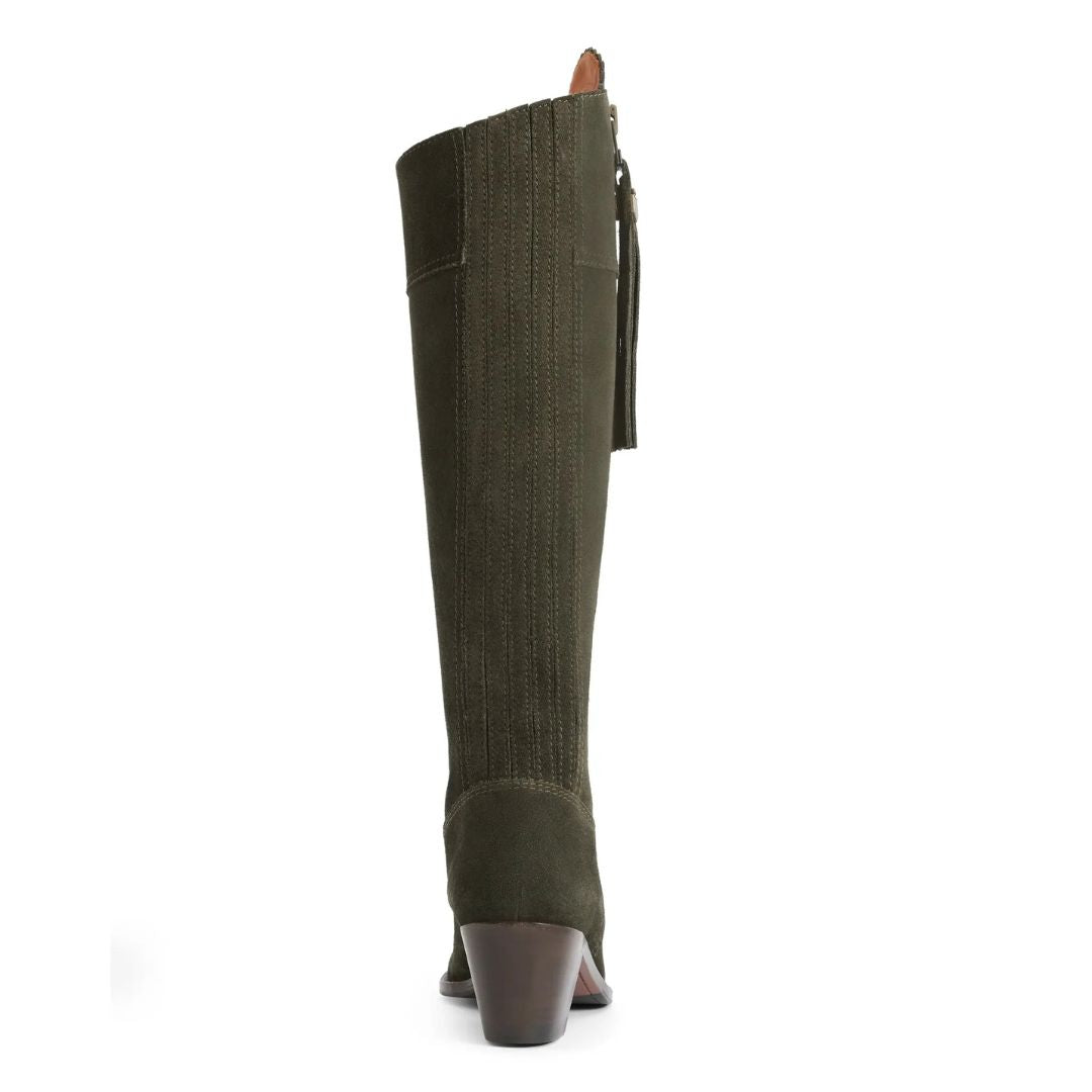 Fairfax & Favor Heeled Regina Suede Boot in Moss Green