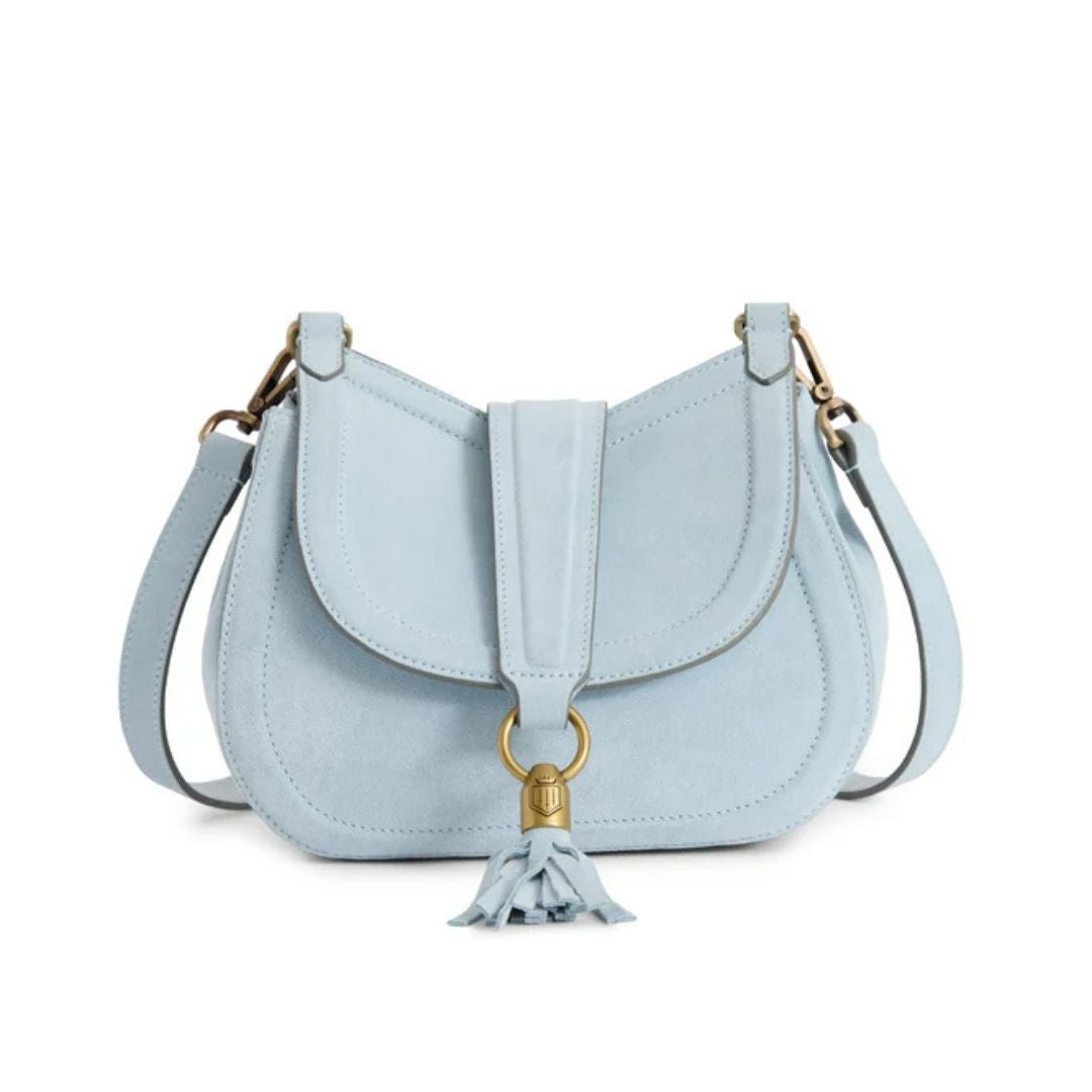 Fairfax & Favor Langham Messenger Suede Bag in Sky Blue