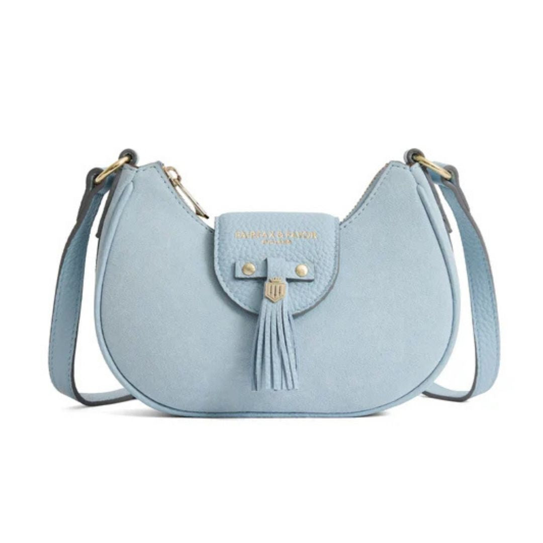 Fairfax & Favor Micro Windsor Suede Crossbody Bag in Sky Blue