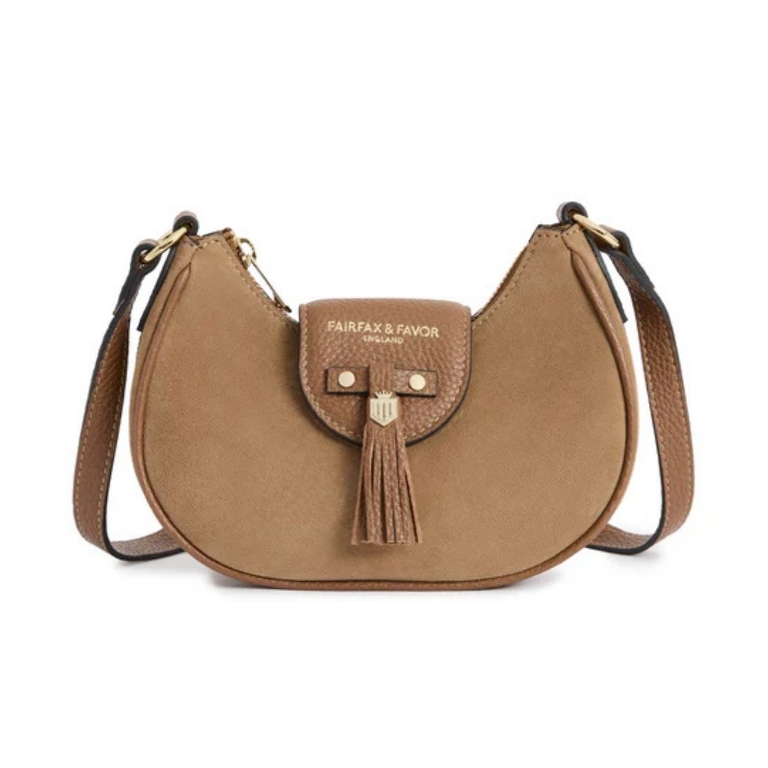 Fairfax & Favor Micro Windsor Suede Crossbody Bag in Tan