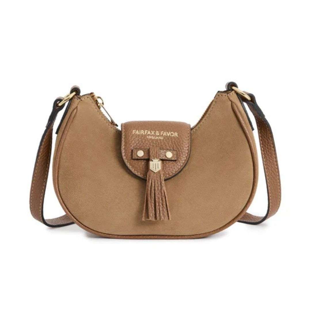 Fairfax & Favor Micro Windsor Suede Crossbody Bag in Tan