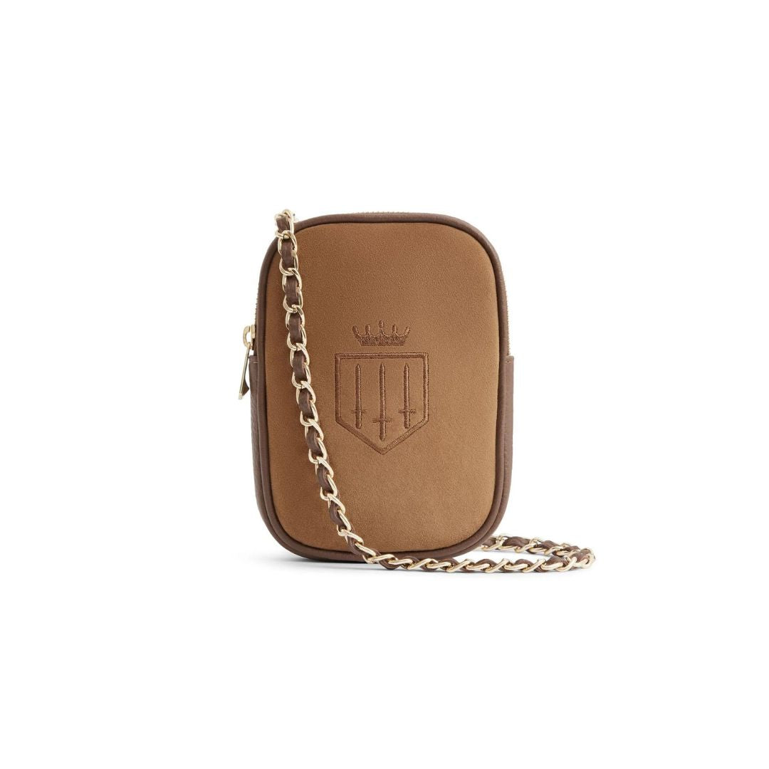 Fairfax & Favor Mini Finsbury Crossbody Suede Handbag in Tan