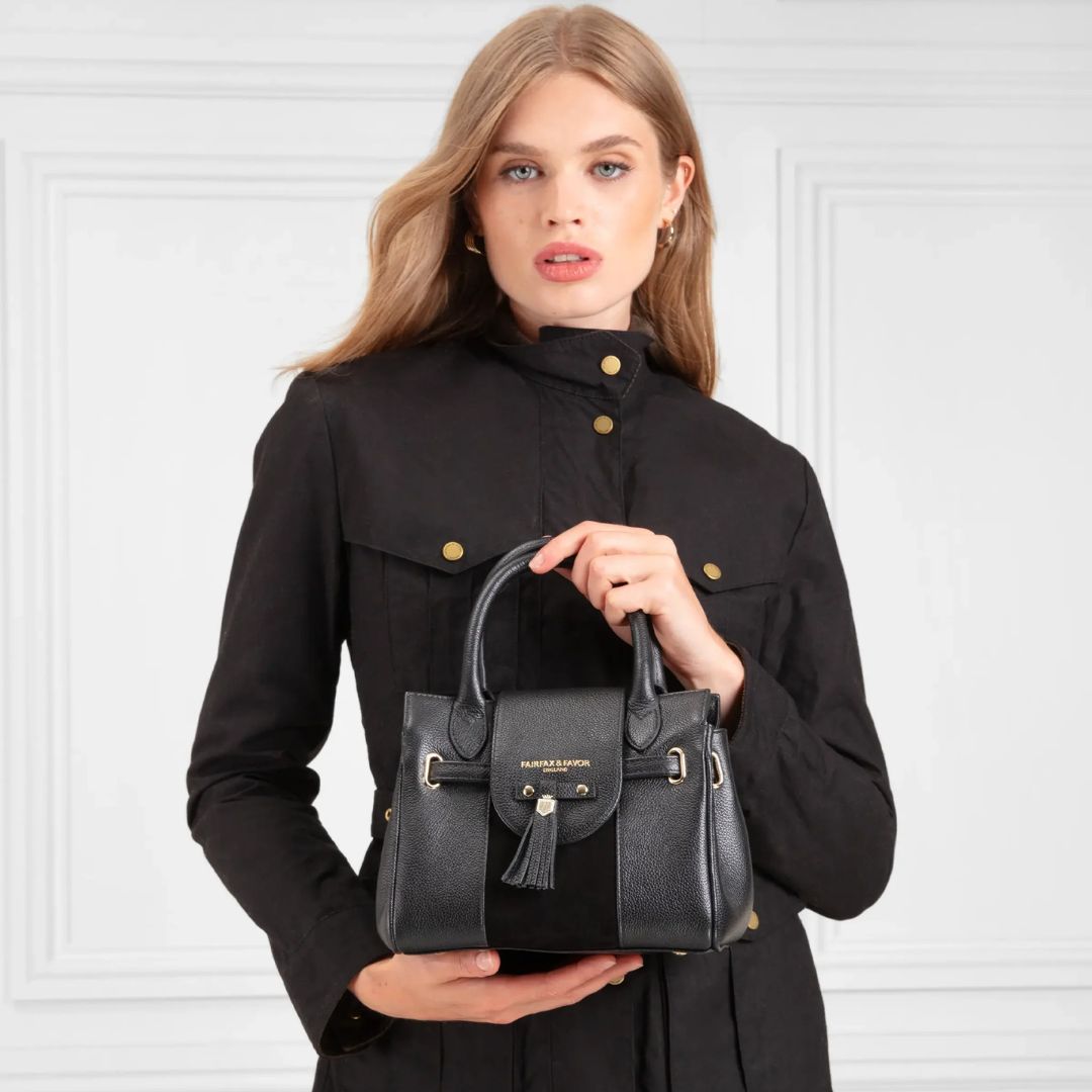 Fairfax & Favor Mini Windsor Handbag in Black Leather