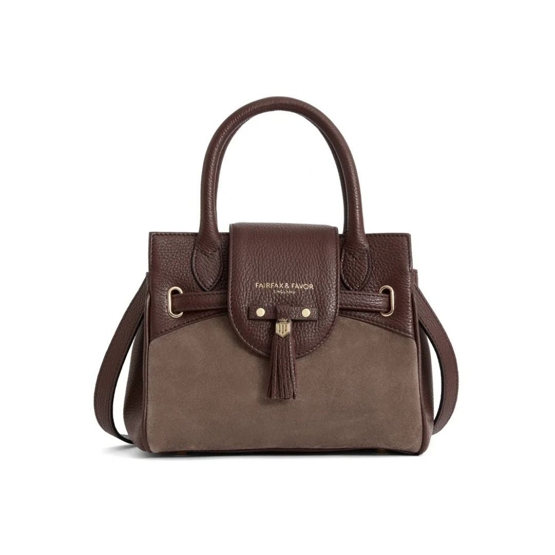 Fairfax & Favor Mini Windsor Handbag in Port Deep Taupe Suede