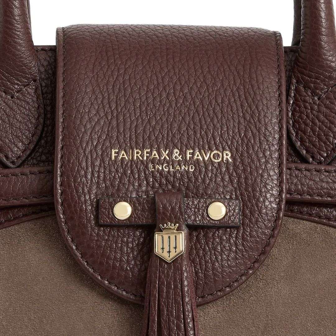 Fairfax & Favor Mini Windsor Handbag in Port Deep Taupe Suede