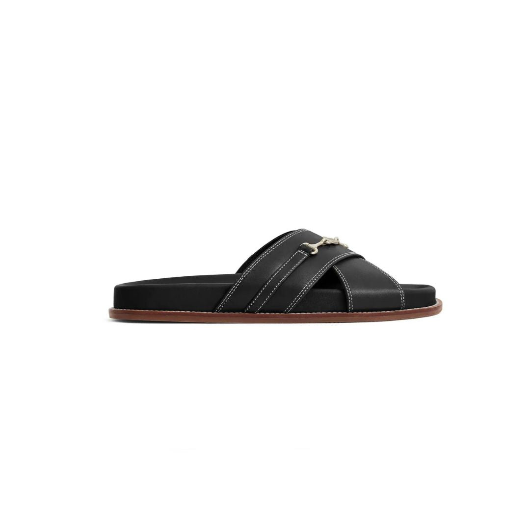 Fairfax & Favor Southwold Leather Footbed Sandal in Black