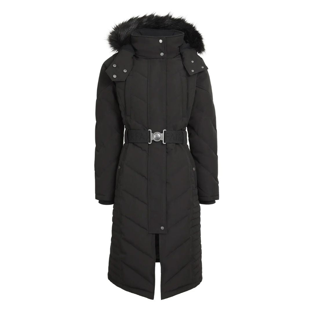 Womens black padded long coat deals