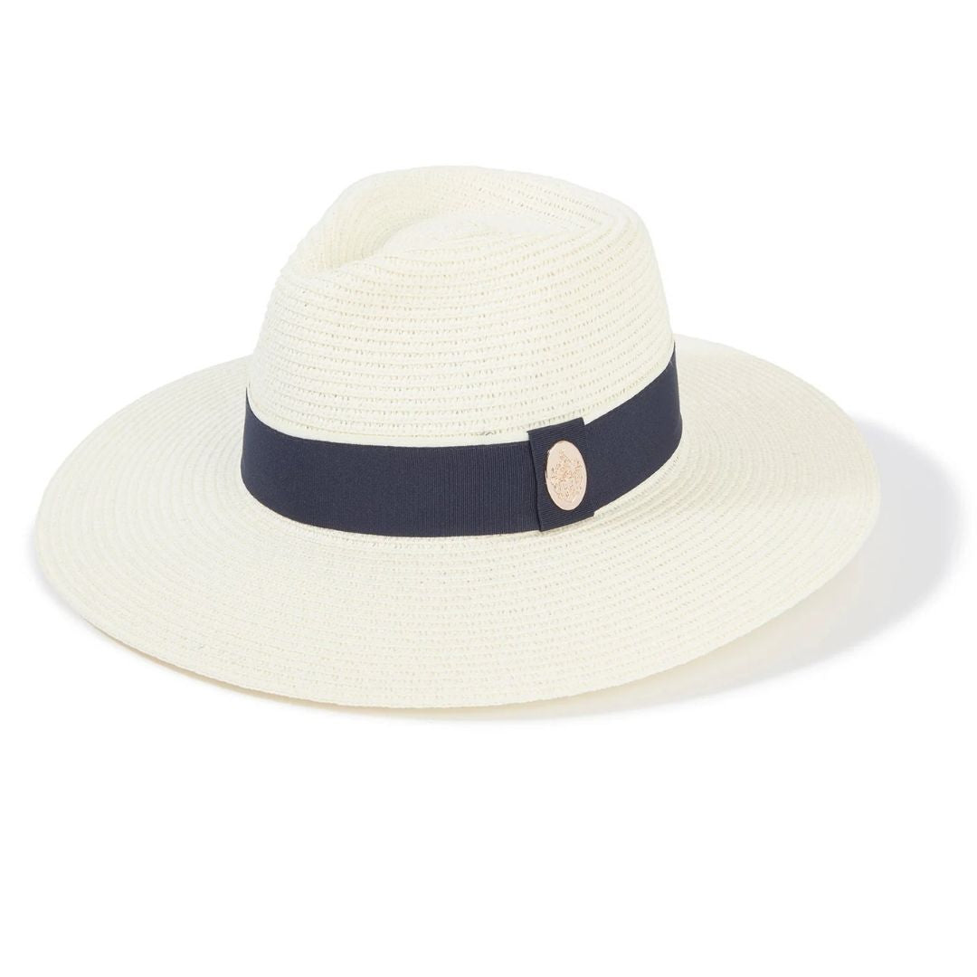 Hicks & Brown Hemley Fedora in Cream with Navy Ribbon