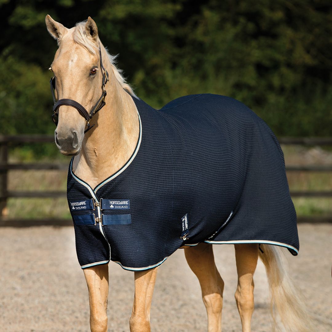 Horseware Rambo Techni-Waffle Cooler in Navy/Beige & Baby Blue & Navy (No Fill)