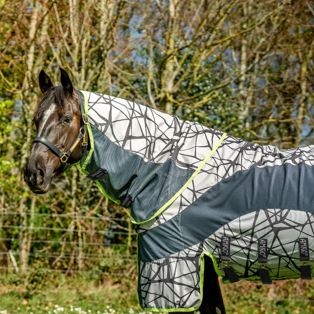 Horseware Amigo 3-in-1 CamoFly Fly Sheet in Grey & Lime (Fly Rug + Turnout Rug)