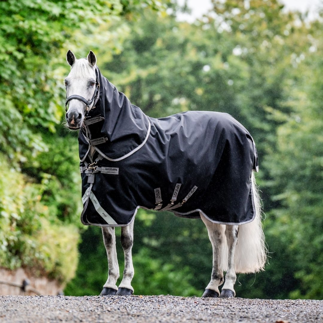 Horseware Amigo Bravo 12 Plus Heavy Turnout Rug in Black & Titanium (400g)
