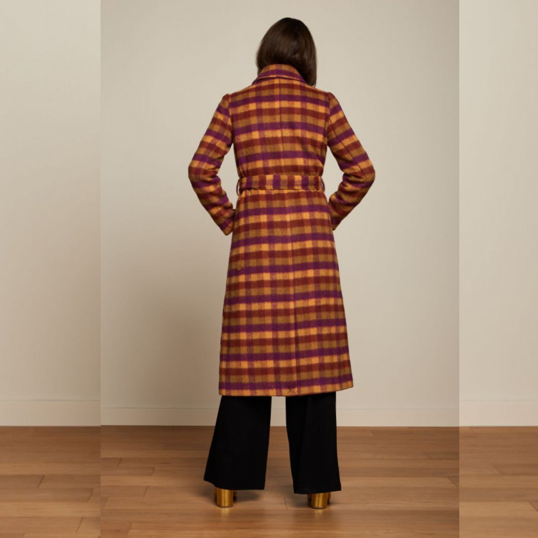 King Louie Women's Arabella Coat Wylde Check in Pecan Brown