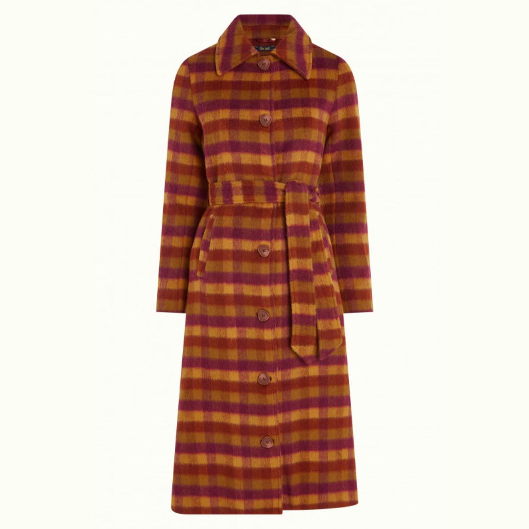 King Louie Women's Arabella Coat Wylde Check in Pecan Brown