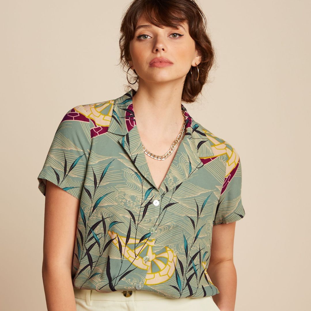 King Louie Women's Bella Blouse Blush in Dusty Turquoise