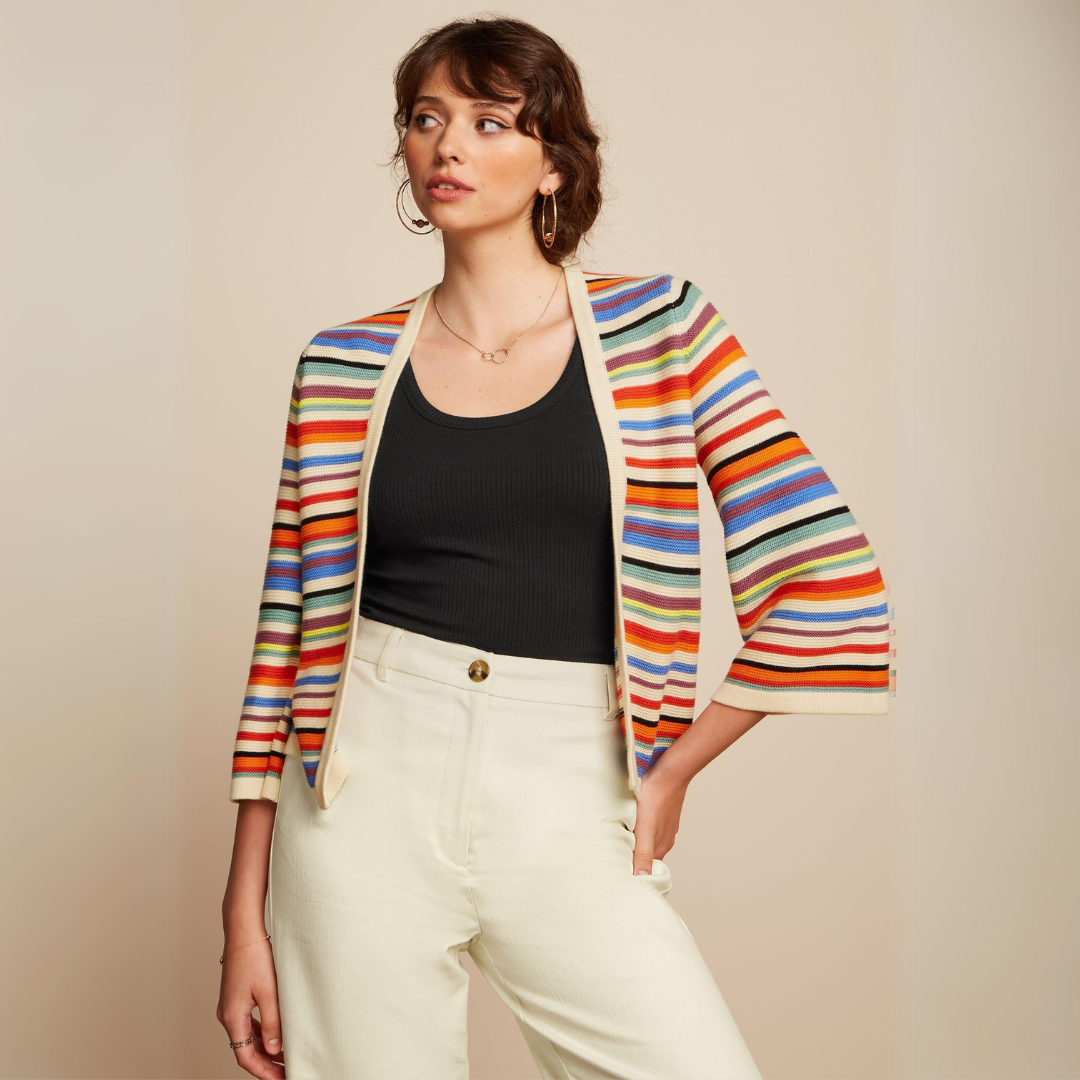 King Louie Women's Emily Cardigan Syd Stripe in Cream