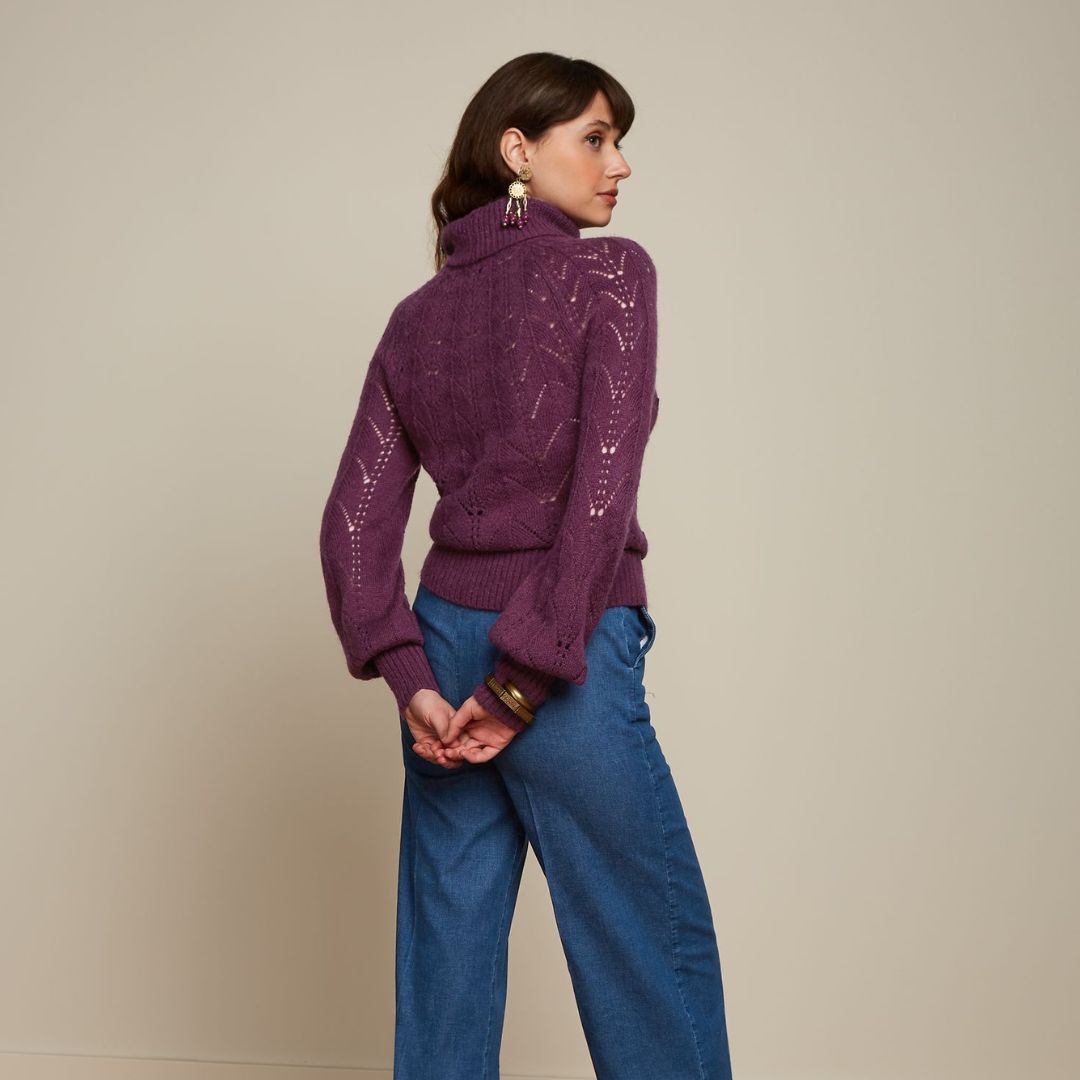 King Louie Women's Jeanie Rollneck Top Farfalle in Caspia Purple