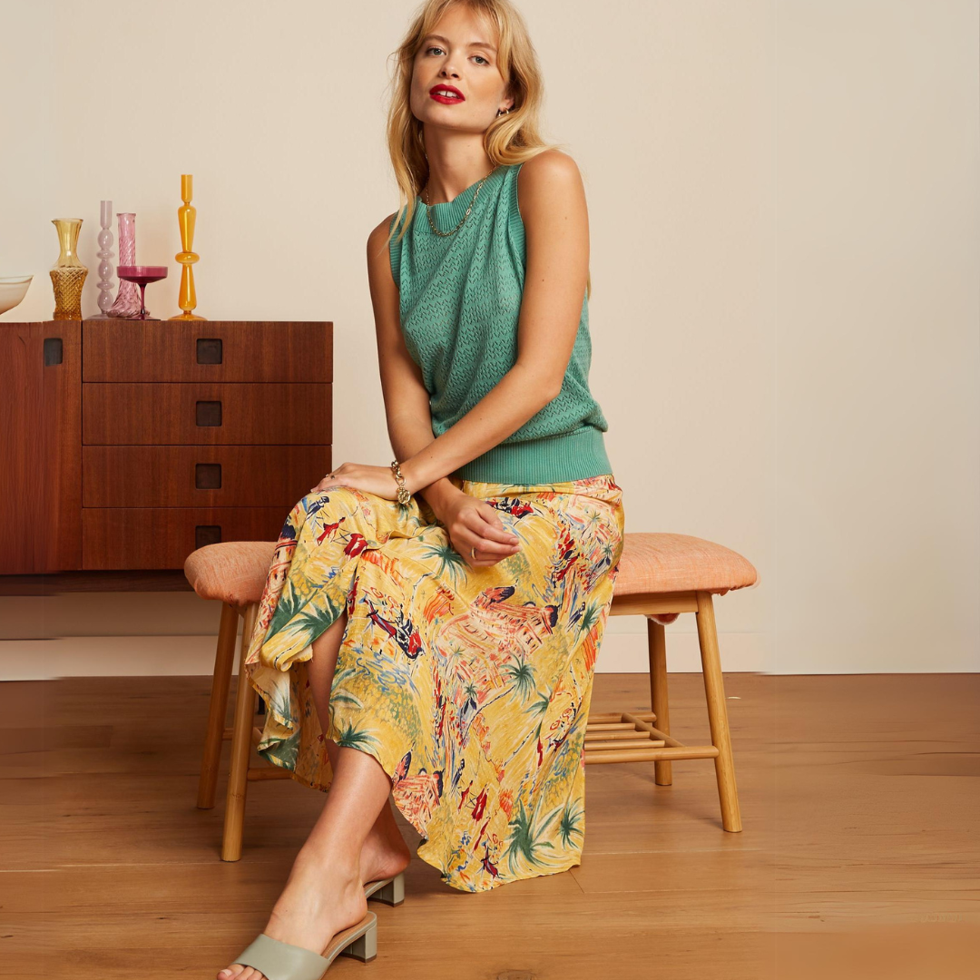 King Louie Women's Judy Midi Skirt Serafini in Tuscan Yellow