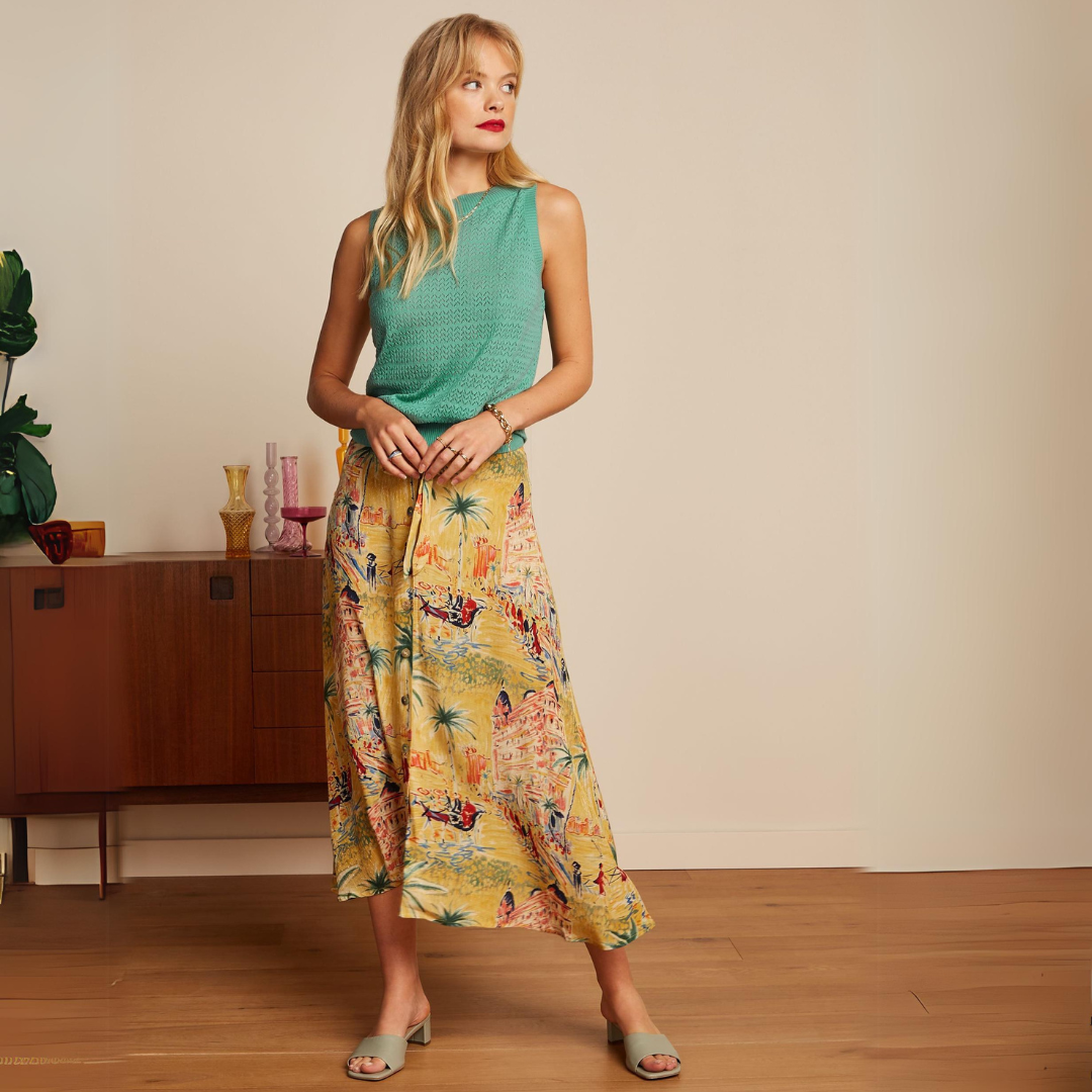 King Louie Women's Judy Midi Skirt Serafini in Tuscan Yellow