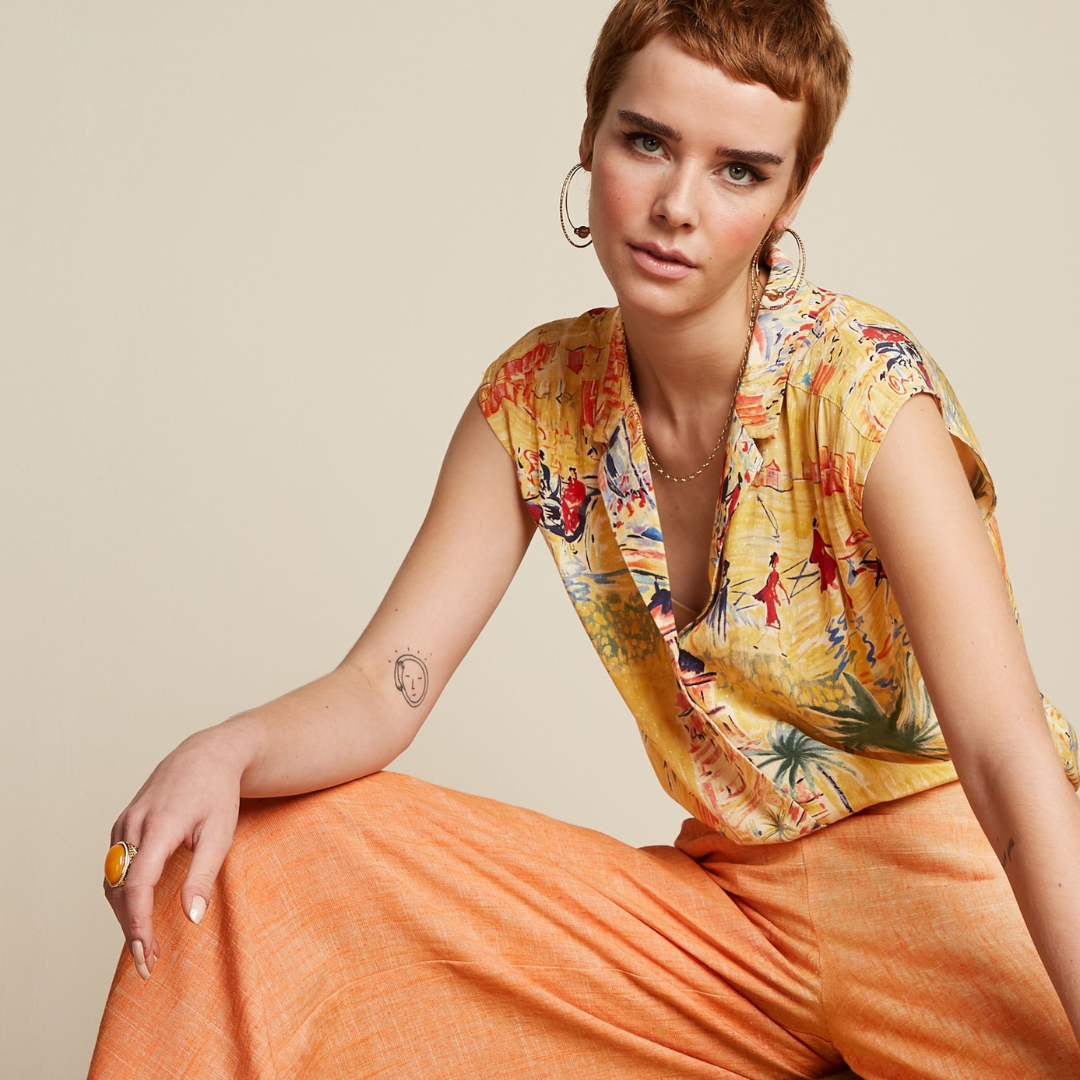 King Louie Women's July Serafini Blouse in Tuscan Yellow