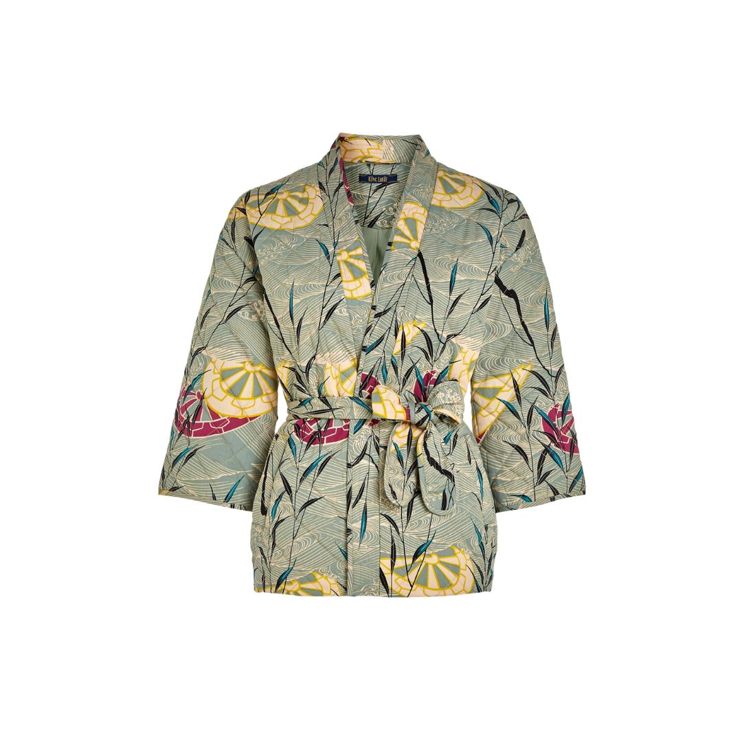 King Louie Women's Kimono Jacket Quilted in Dusty Turquoise
