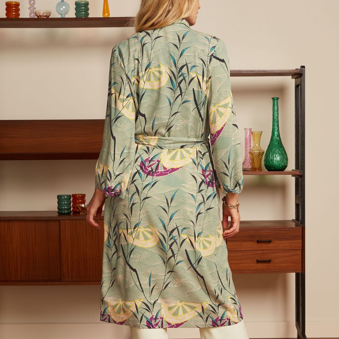 King Louie Women's Kimono Long Brush in Dusty Turquoise