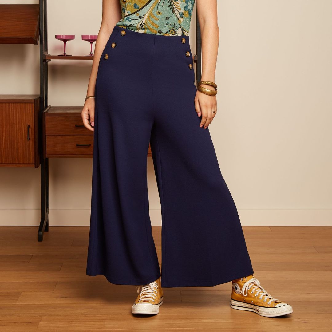 King Louie Women's Pia Cullote Milano Uni Trousers in Evening Blue