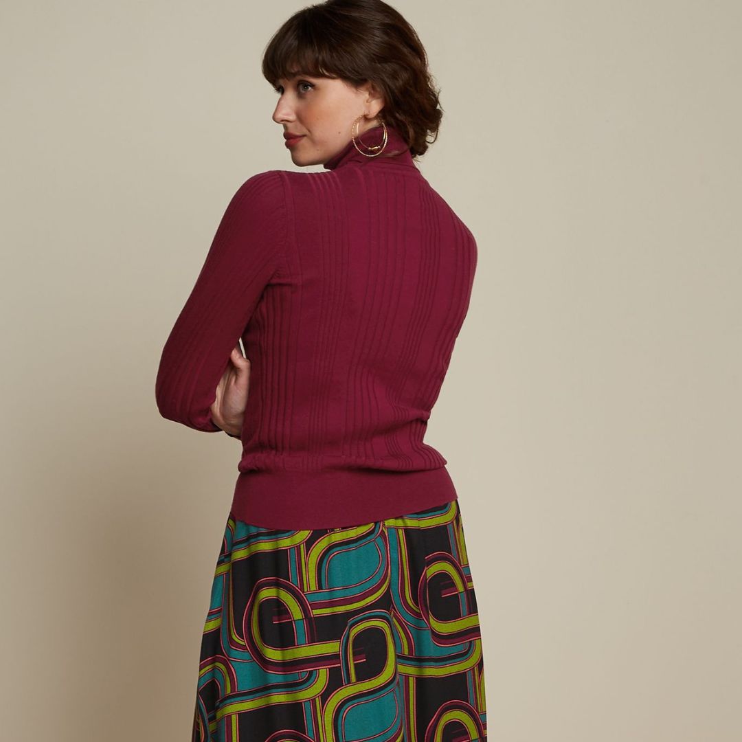 King Louie Women's Rib Rollneck Top Club in Carbenet Red
