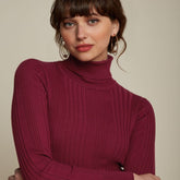 King Louie Women's Rib Rollneck Top Club in Carbenet Red