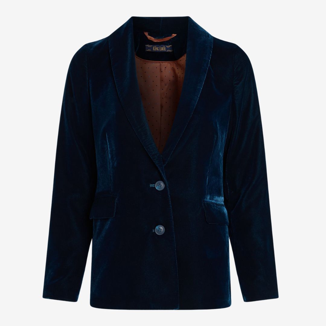 King Louie Women's Brooke Blazer Gamine Velvet in Pond Blue