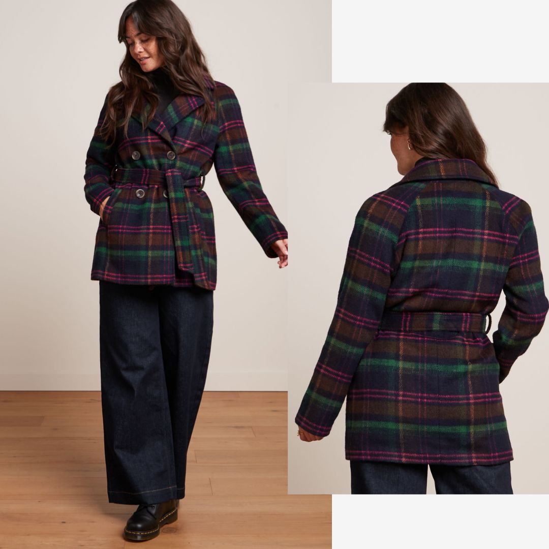 King Louie Women's Maura Coat Brit Check in Estate Blue
