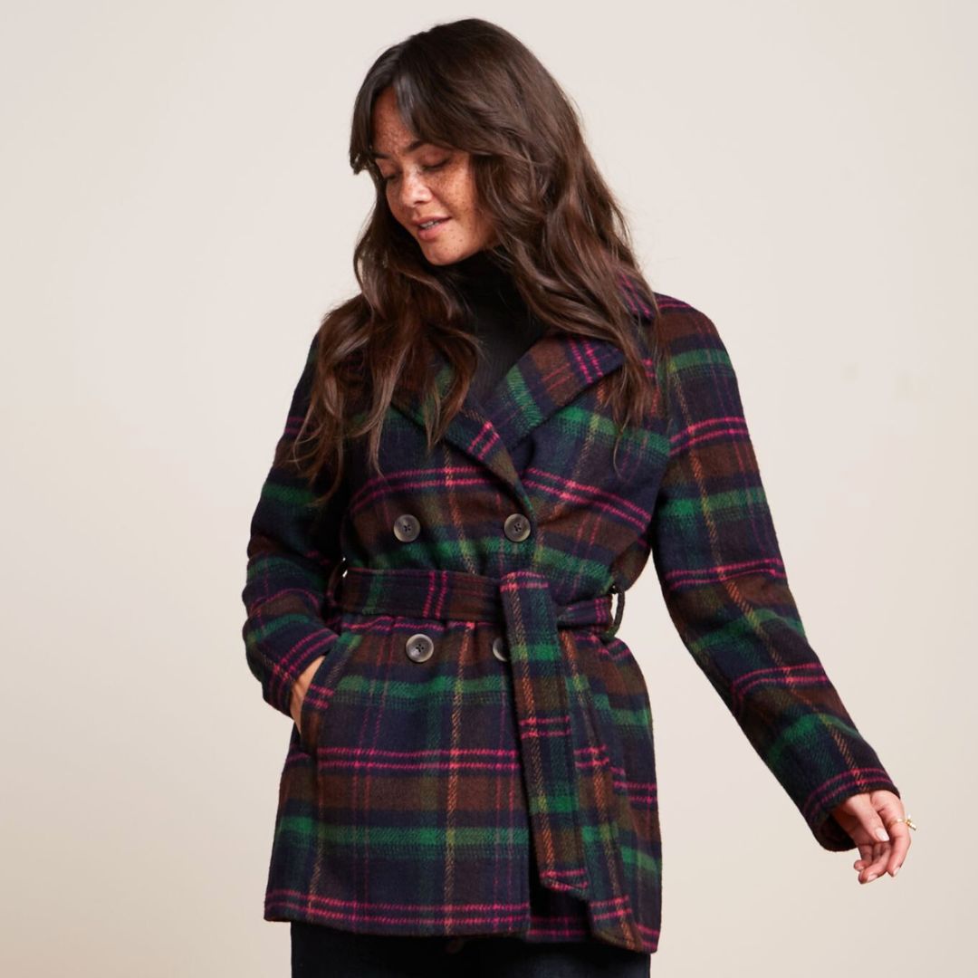 King Louie Women's Maura Coat Brit Check in Estate Blue