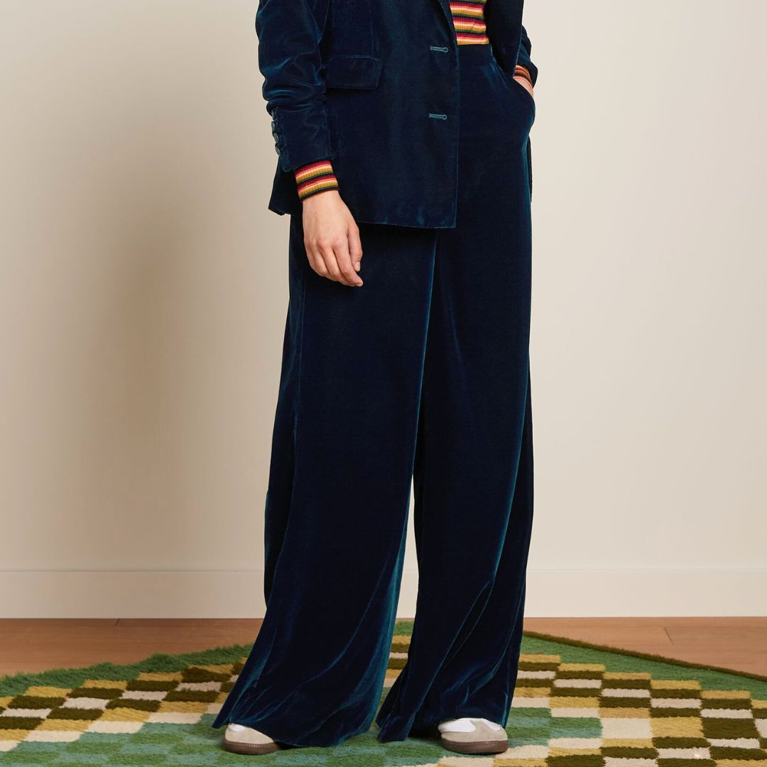 King Louie Women's Peppa Gamine Velvet Trousers in Pond Blue