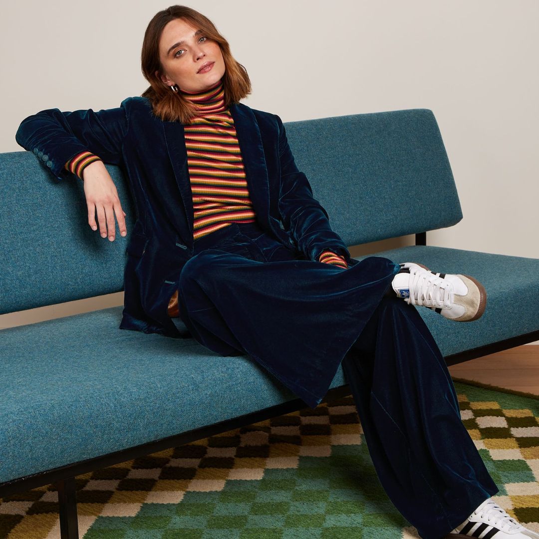 King Louie Women's Peppa Gamine Velvet Trousers in Pond Blue