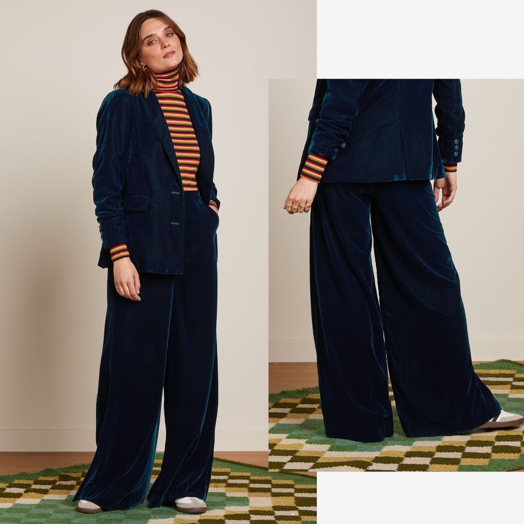 King Louie Women's Peppa Gamine Velvet Trousers in Pond Blue