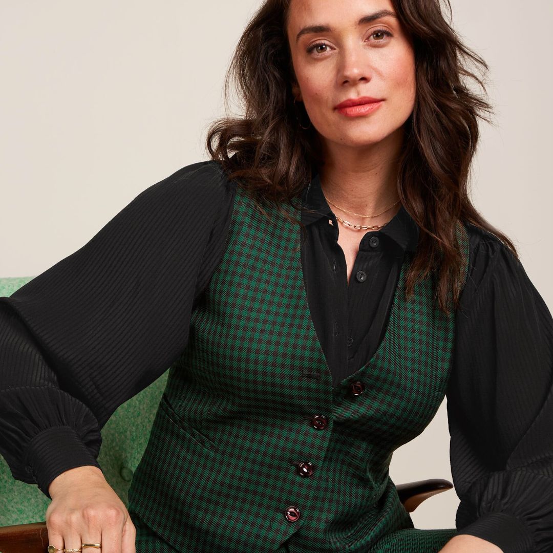 King Louie Women's Norman Check Vest in Avar Green
