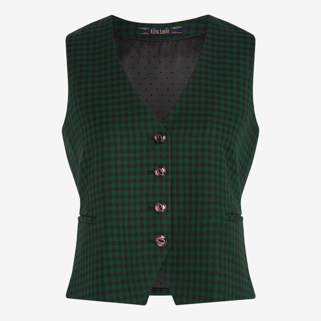 King Louie Women's Norman Check Vest in Avar Green