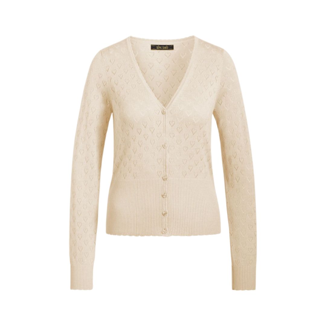 King louie Women's Cardigan V Heart Ajour in Cream