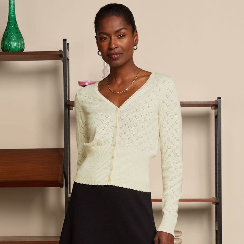 King louie Women's Cardigan V Heart Ajour in Cream