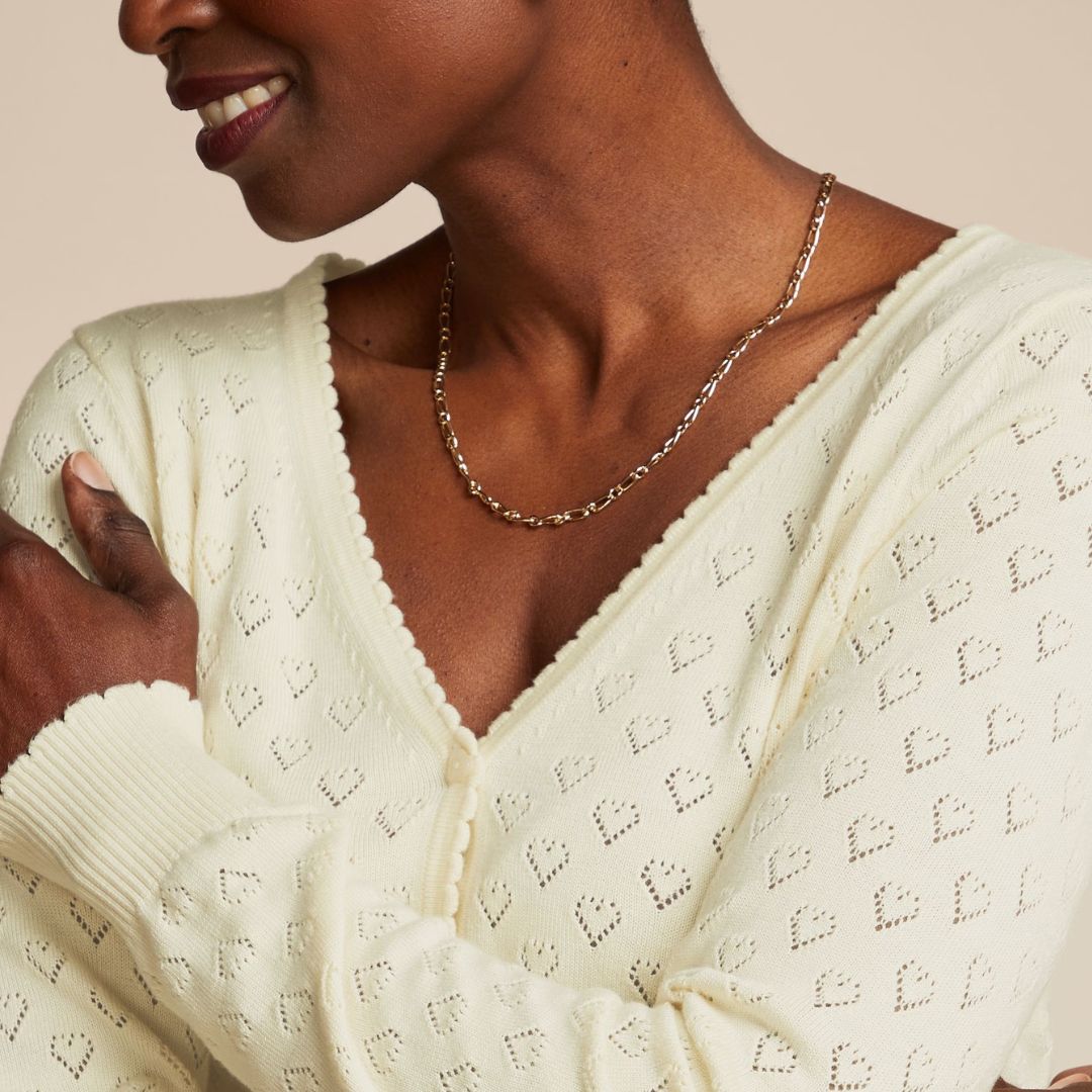 King louie Women's Cardigan V Heart Ajour in Cream
