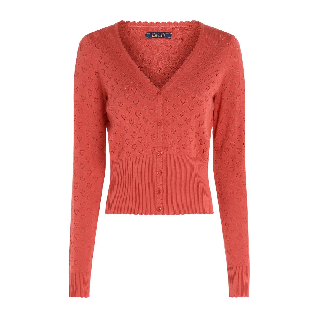 King Louie Women's Cardigan V Heart Ajour in Tweed Orange