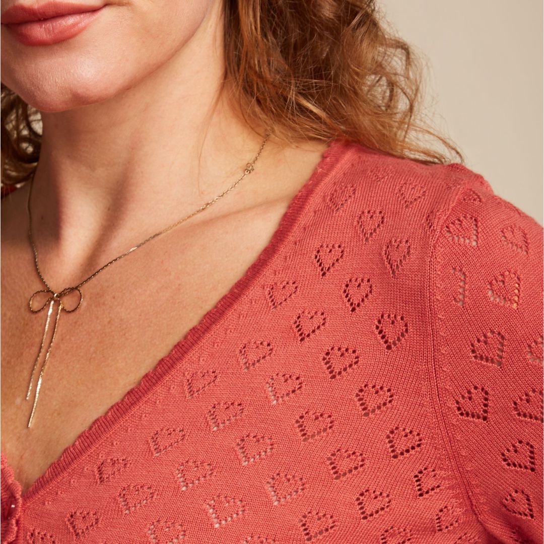King Louie Women's Cardigan V Heart Ajour in Tweed Orange