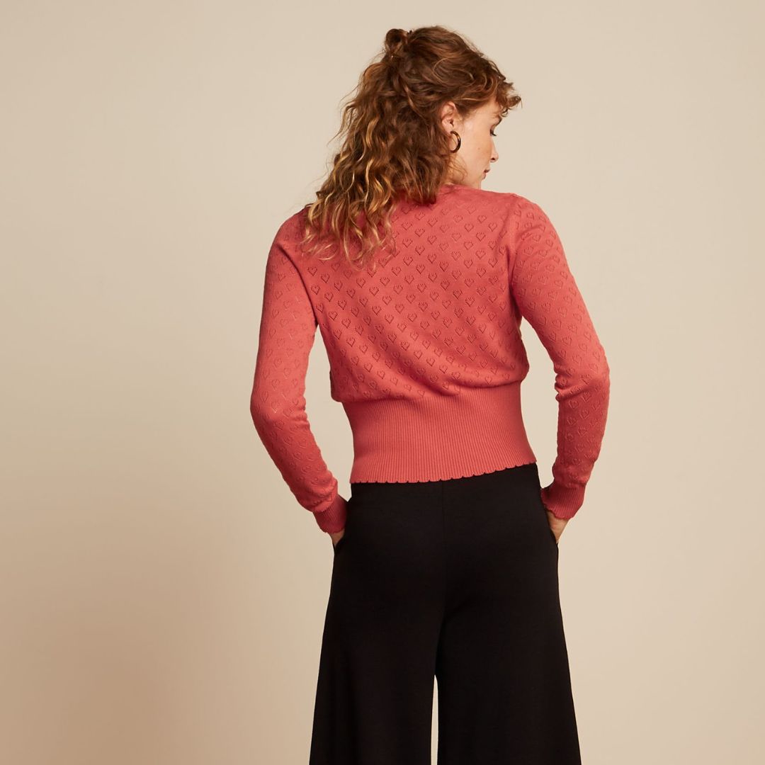 King Louie Women's Cardigan V Heart Ajour in Tweed Orange