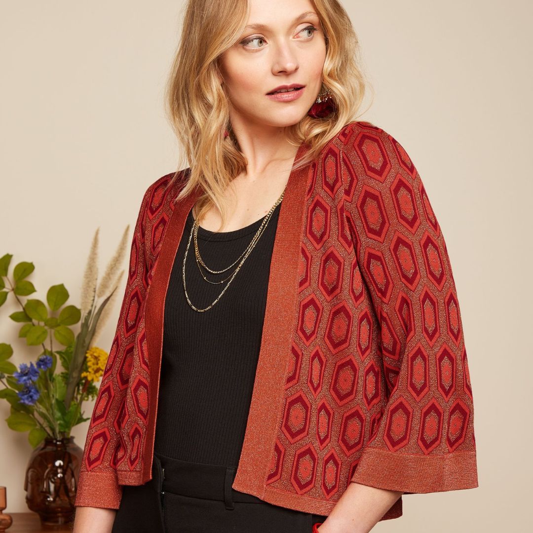 King louie Women's Emily Cardigan Crown in Tweed Orange